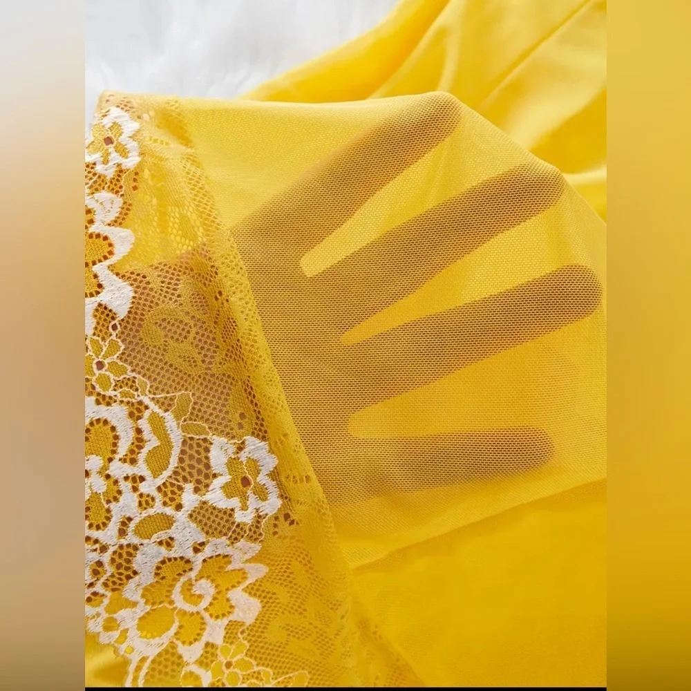 NWT New Fashion Yellow Lace Nightgown Slip Dress Size S